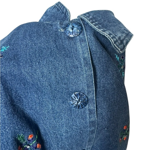 Christmas Holiday 100% Cotton Denim Blue Jacket Snowman Snowflake | Size Medium - Picture 5 of 6